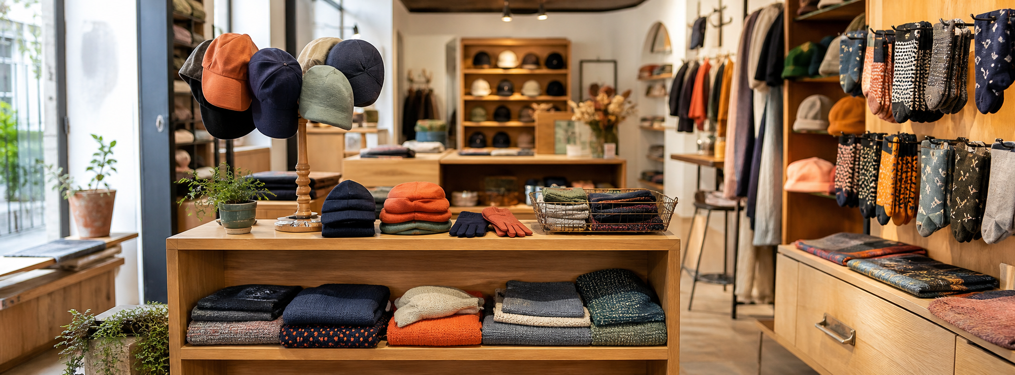 Boutique indépendante présentant des accessoires de mode